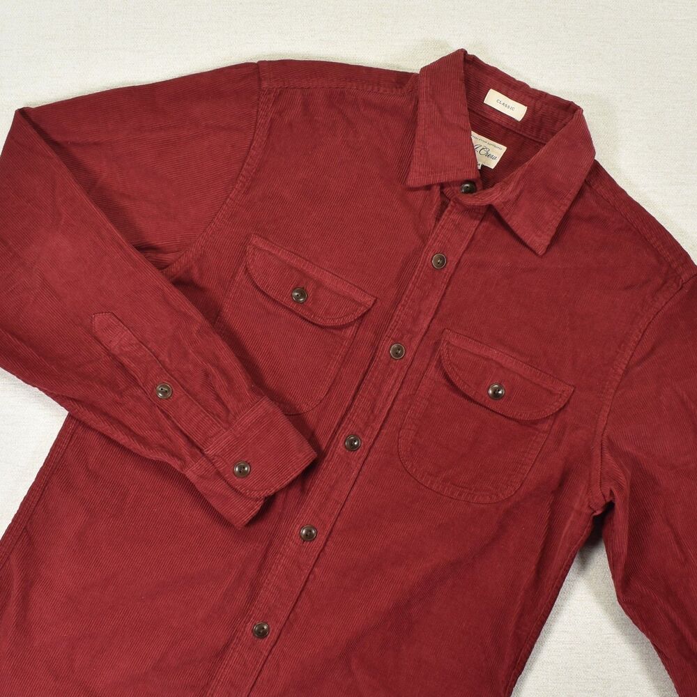 J Crew Mens XS Corduroy Shirt Long Sleeve Red Fine Wale Button Down Workshirt